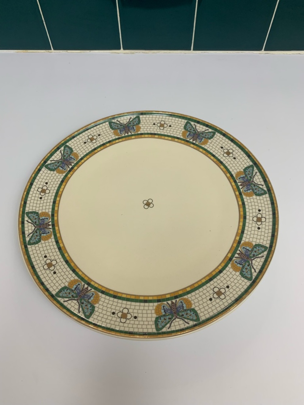 Anthropologie Bistro Garden Dinner Plates Blue Butterfly Gold Trim 10.5" Set 3 - Picture 5 of 10